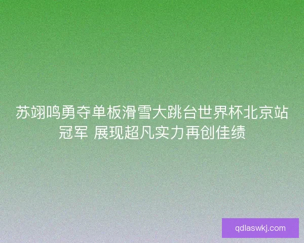 苏翊鸣勇夺单板滑雪大跳台世界杯北京站冠军 展现超凡实力再创佳绩