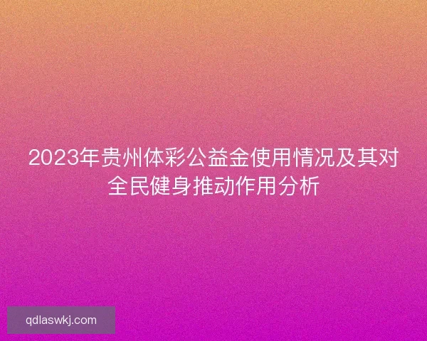 2023年贵州体彩公益金使用情况及其对全民健身推动作用分析