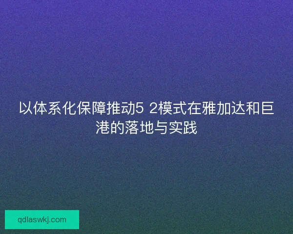 以体系化保障推动5 2模式在雅加达和巨港的落地与实践